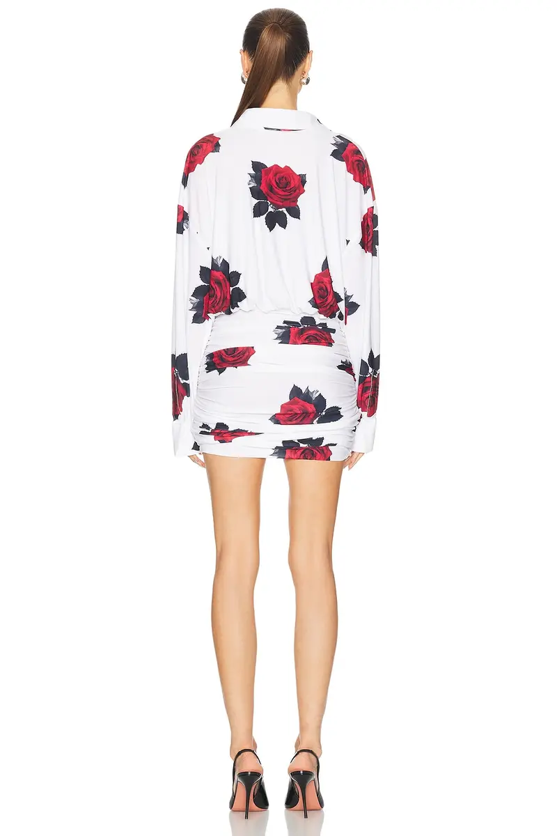 Norma Kamali Oversized Boyfriend Shirt Shirred Bottom Mini Dress | Thumbnail 3