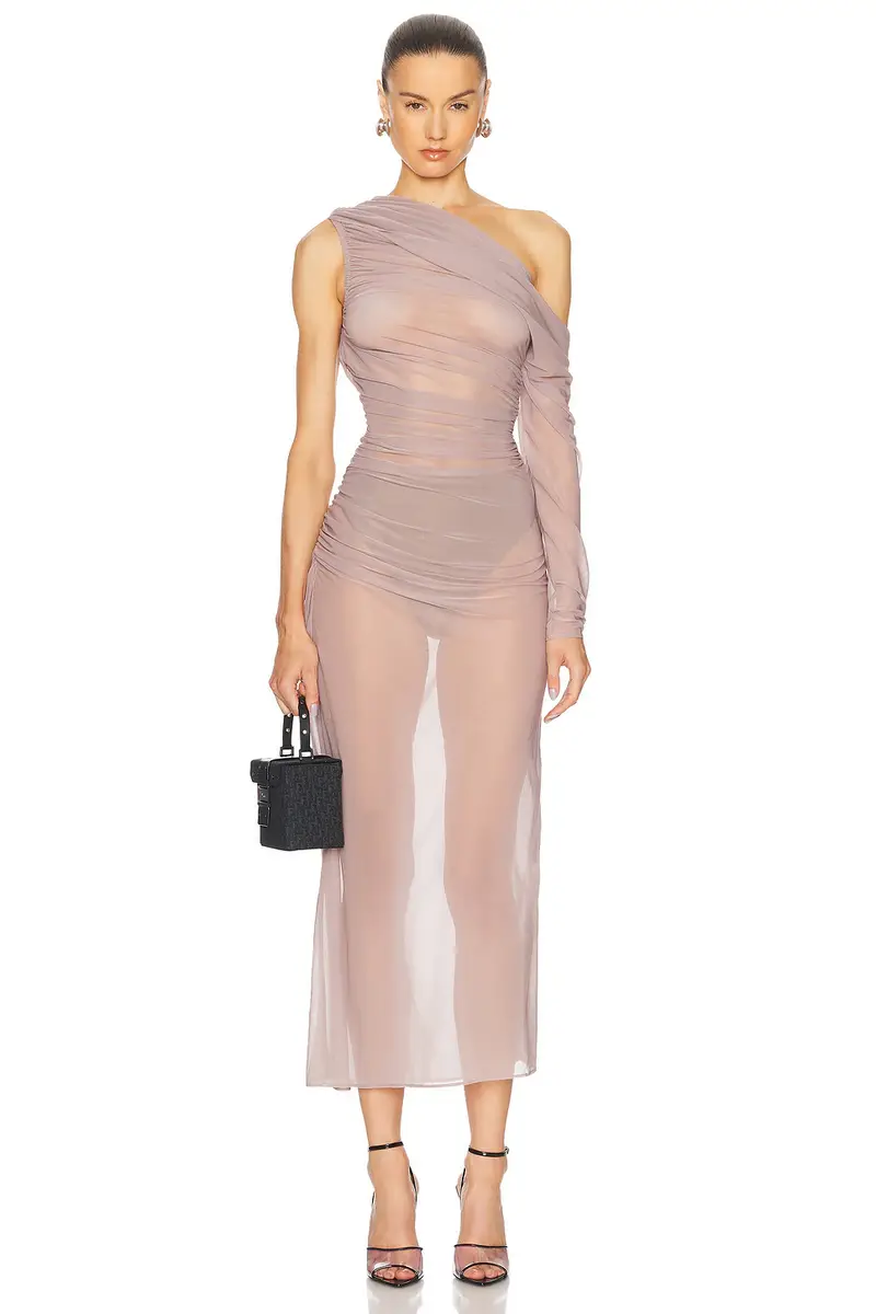 Atlein One Sleeve Draped Long Dress | Image 1 Atlein One Sleeve Draped Long Dress | Image 1