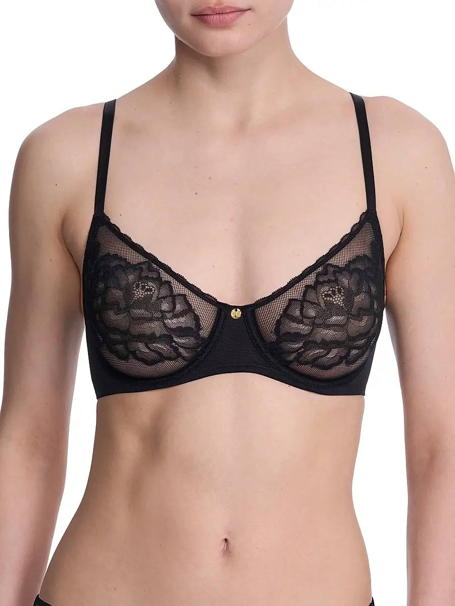 Natori Women's Flora Unlined Lace Balconette Underwire Bra - Black | Image 1 Natori Women's Flora Unlined Lace Balconette Underwire Bra - Black | Image 1