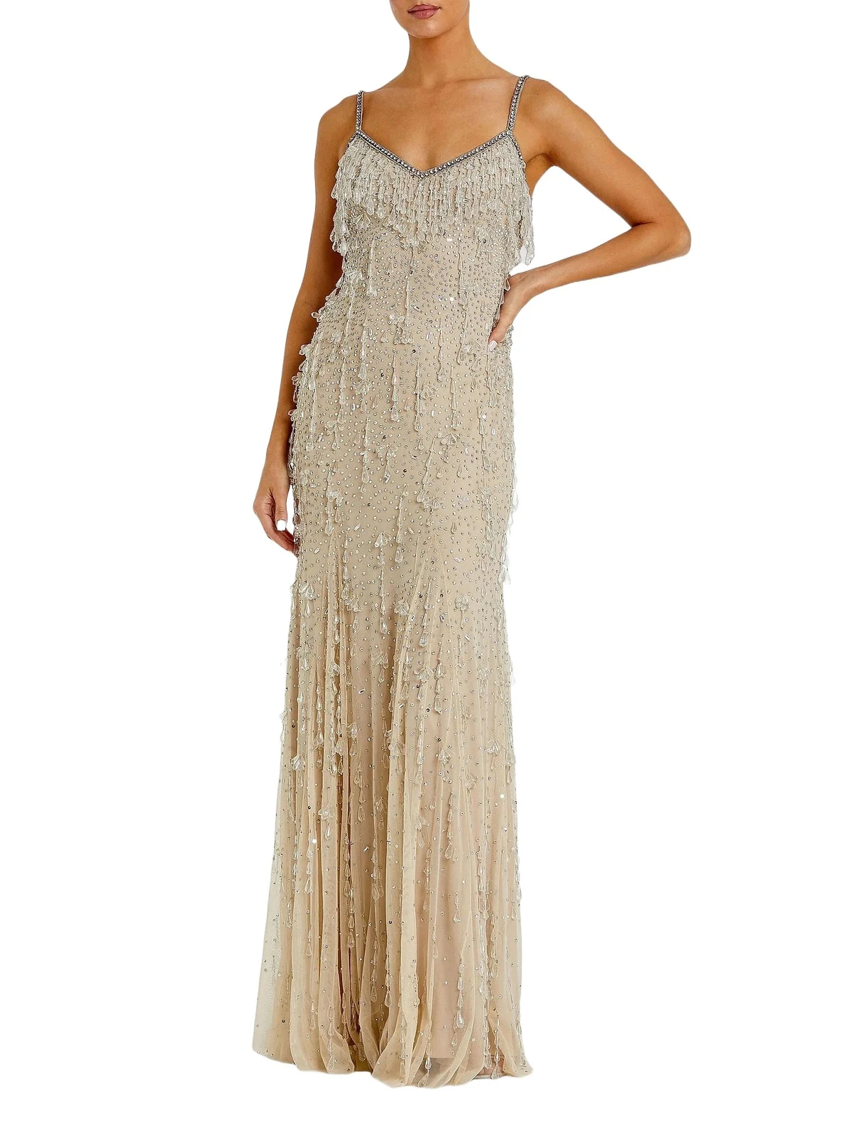 Women's Faux Pearl Embellished Column Gown Women's Faux Pearl Embellished Column Gown