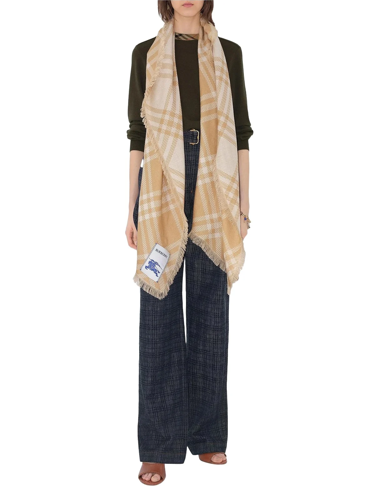 Women's Wide Check Wool Scarf