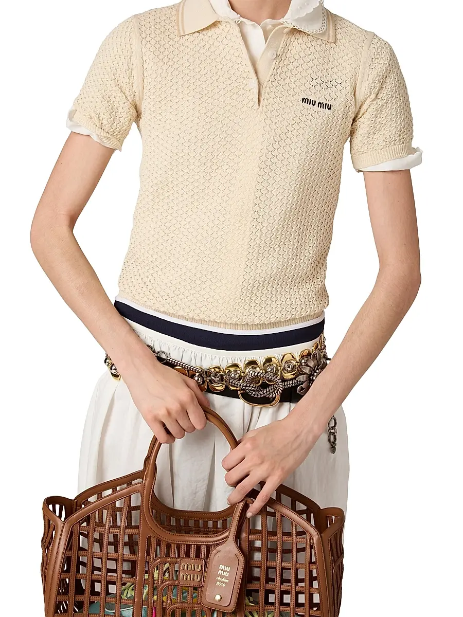Miu Miu Women's Cotton Polo Shirt - Beige Khaki | Thumbnail 4 Miu Miu Women's Cotton Polo Shirt - Beige Khaki | Thumbnail 4
