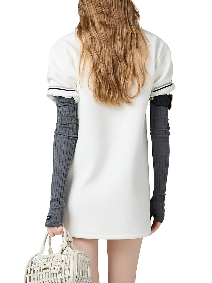 Miu Miu Women's Bonded Piqué and Technical Jersey Dress - White | Thumbnail 3 Miu Miu Women's Bonded Piqué and Technical Jersey Dress - White | Thumbnail 3
