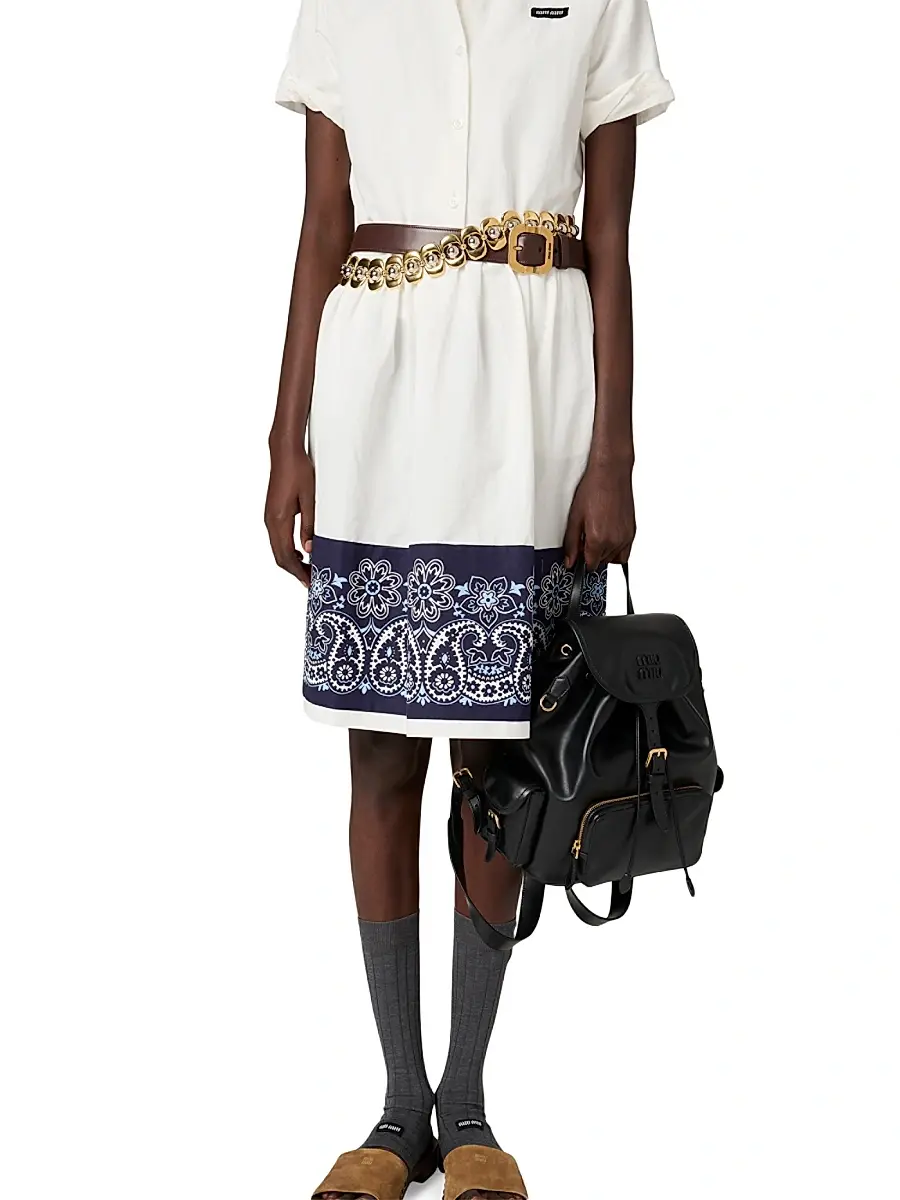 Miu Miu Women's Slubbed Poplin Dress with Print - White | Thumbnail 6 Miu Miu Women's Slubbed Poplin Dress with Print - White | Thumbnail 6