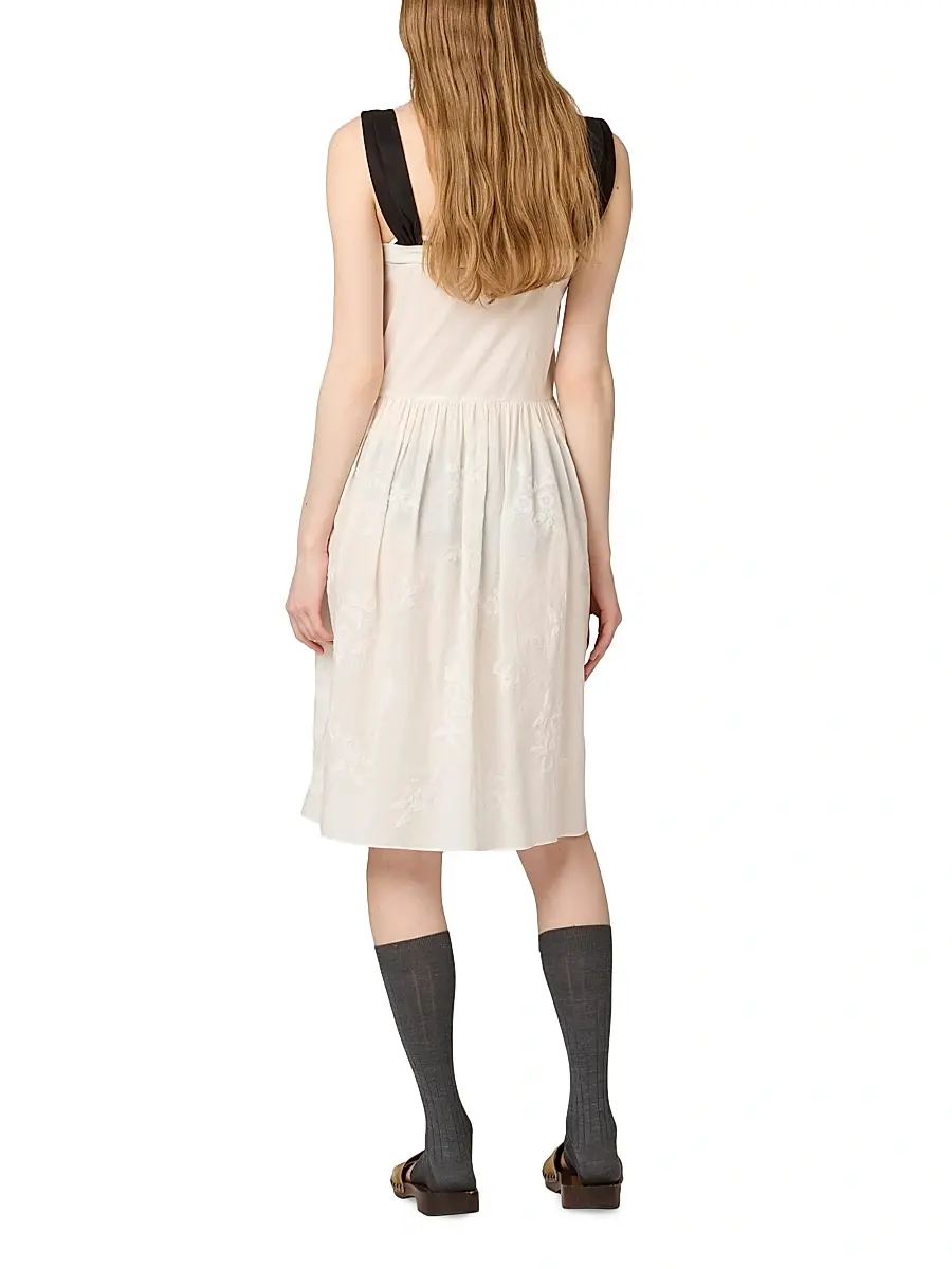 Miu Miu Women's Embroidered Batiste Dress - Beige | Thumbnail 3 Miu Miu Women's Embroidered Batiste Dress - Beige | Thumbnail 3