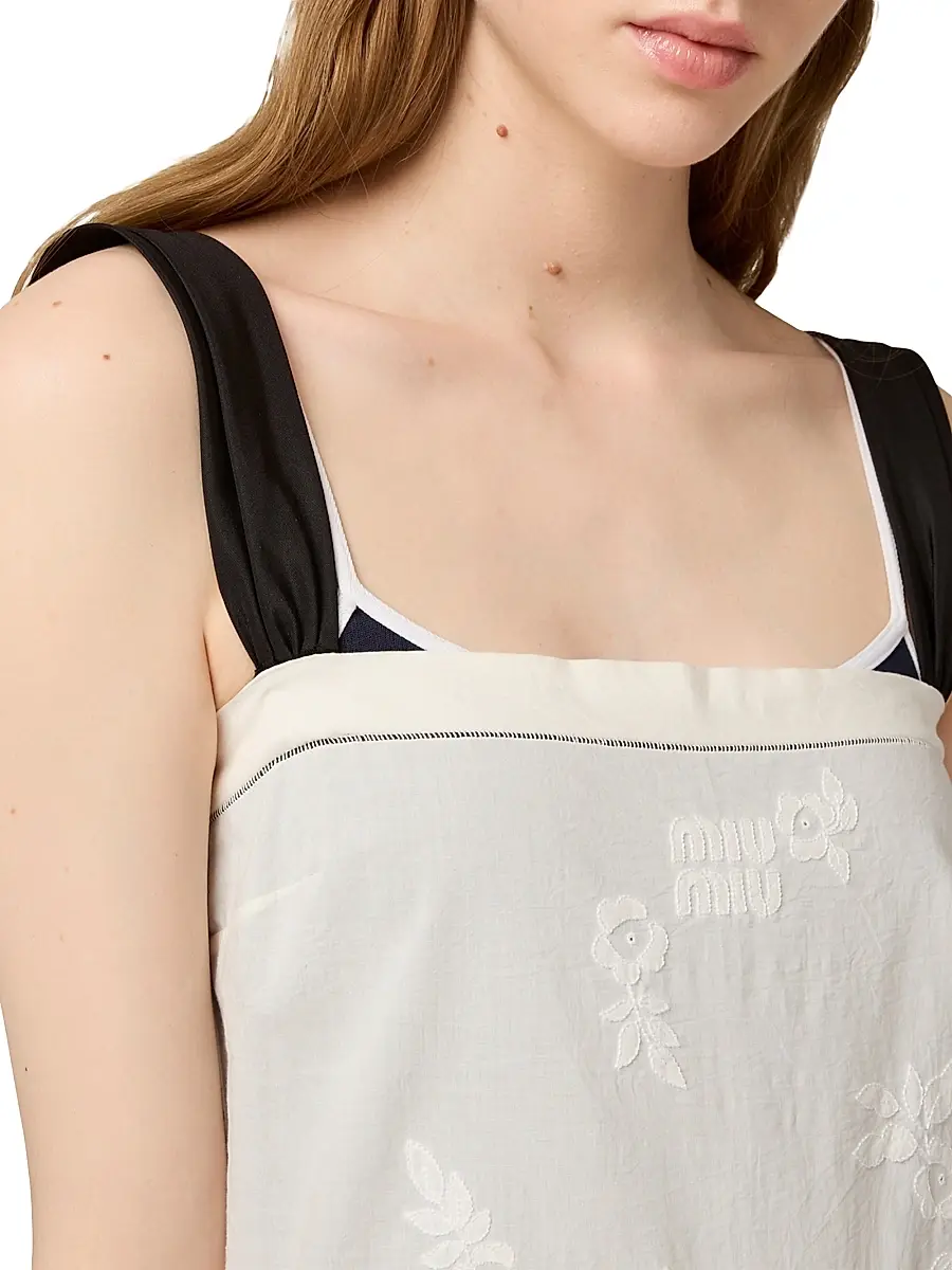 Miu Miu Women's Embroidered Batiste Dress - Beige | Thumbnail 4 Miu Miu Women's Embroidered Batiste Dress - Beige | Thumbnail 4