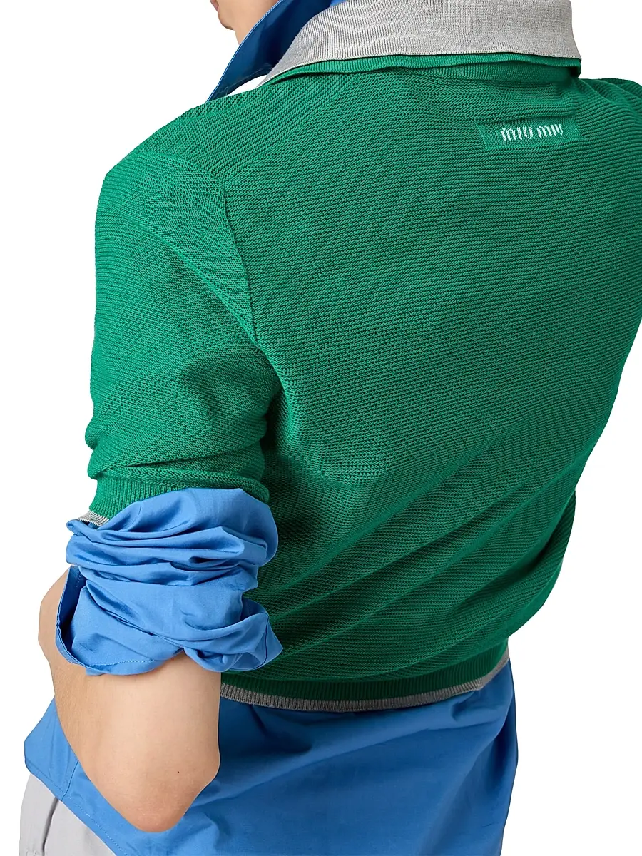 Miu Miu Women's Cotton Polo T-Shirt - Green | Thumbnail 4 Miu Miu Women's Cotton Polo T-Shirt - Green | Thumbnail 4