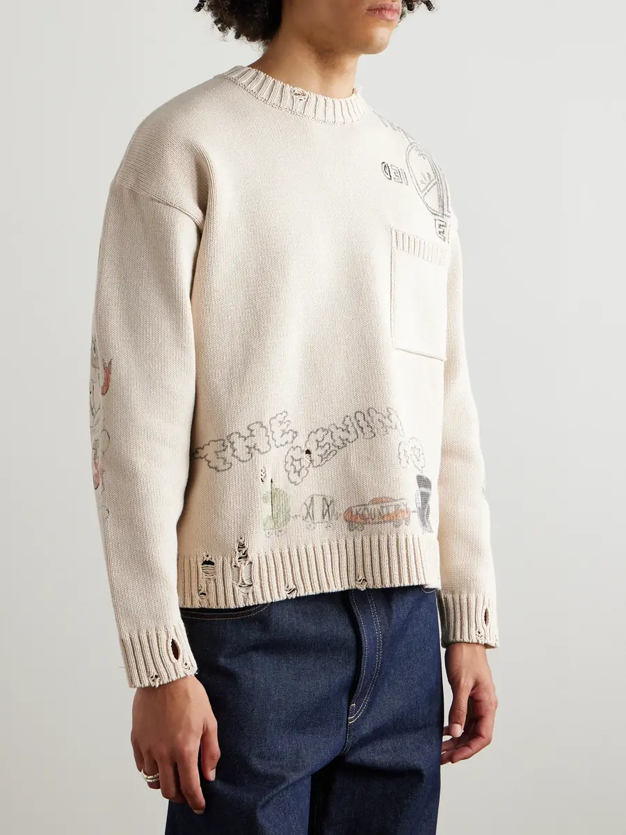 KAPITAL Distressed Printed Cotton Sweater - Men | Thumbnail 3