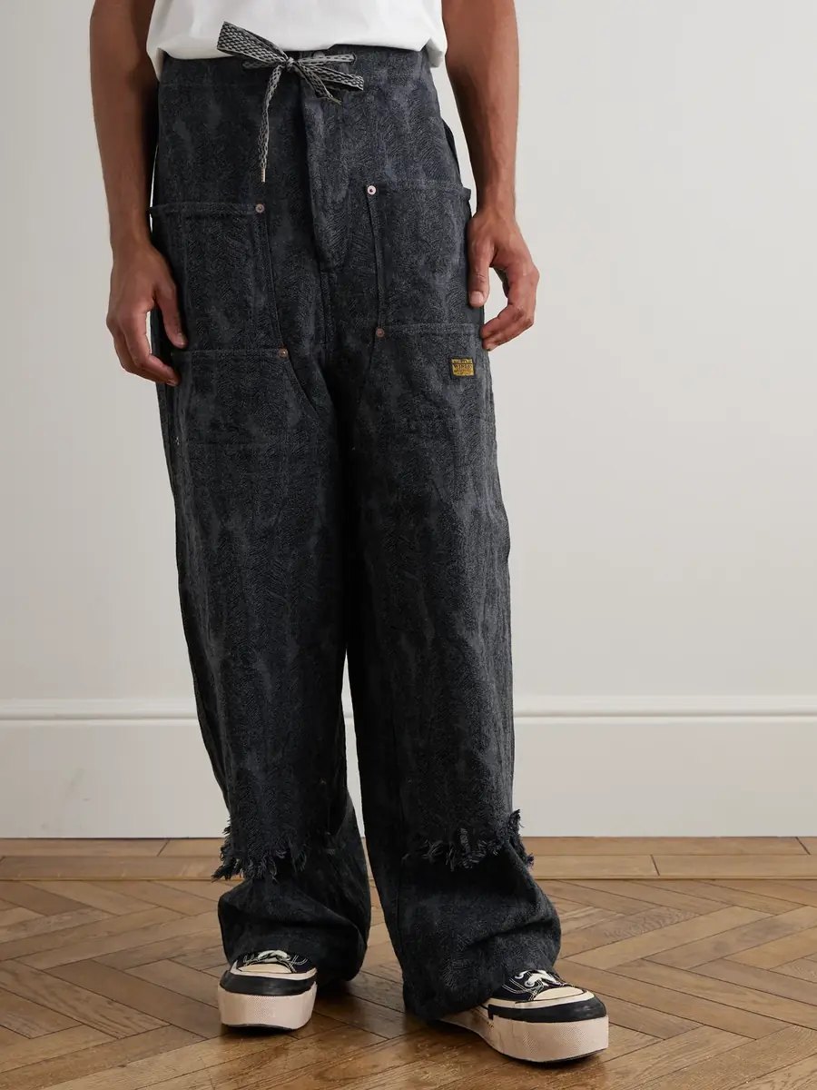 KAPITAL Magpie Easy Straight-Leg Cotton-Jacquard Drawstring Trousers - Men | Thumbnail 3 KAPITAL Magpie Easy Straight-Leg Cotton-Jacquard Drawstring Trousers - Men | Thumbnail 3