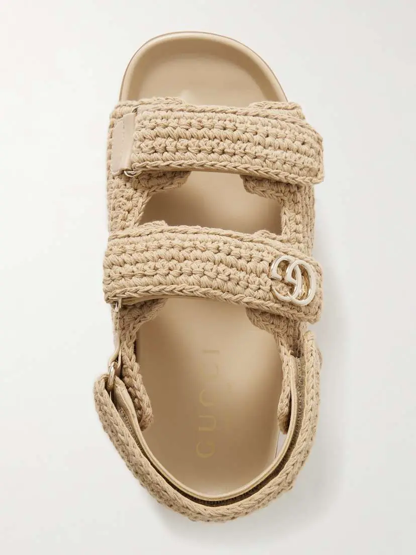 Gucci New Marmont Leather-trimmed Embellished Crocheted Cotton Platform Sandals | Thumbnail 5 Gucci New Marmont Leather-trimmed Embellished Crocheted Cotton Platform Sandals | Thumbnail 5