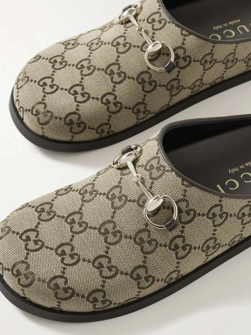 Gucci New Sol Horsebit-detailed Leather-trimmed Canvas-jacquard Slippers | Thumbnail 4 Gucci New Sol Horsebit-detailed Leather-trimmed Canvas-jacquard Slippers | Thumbnail 4