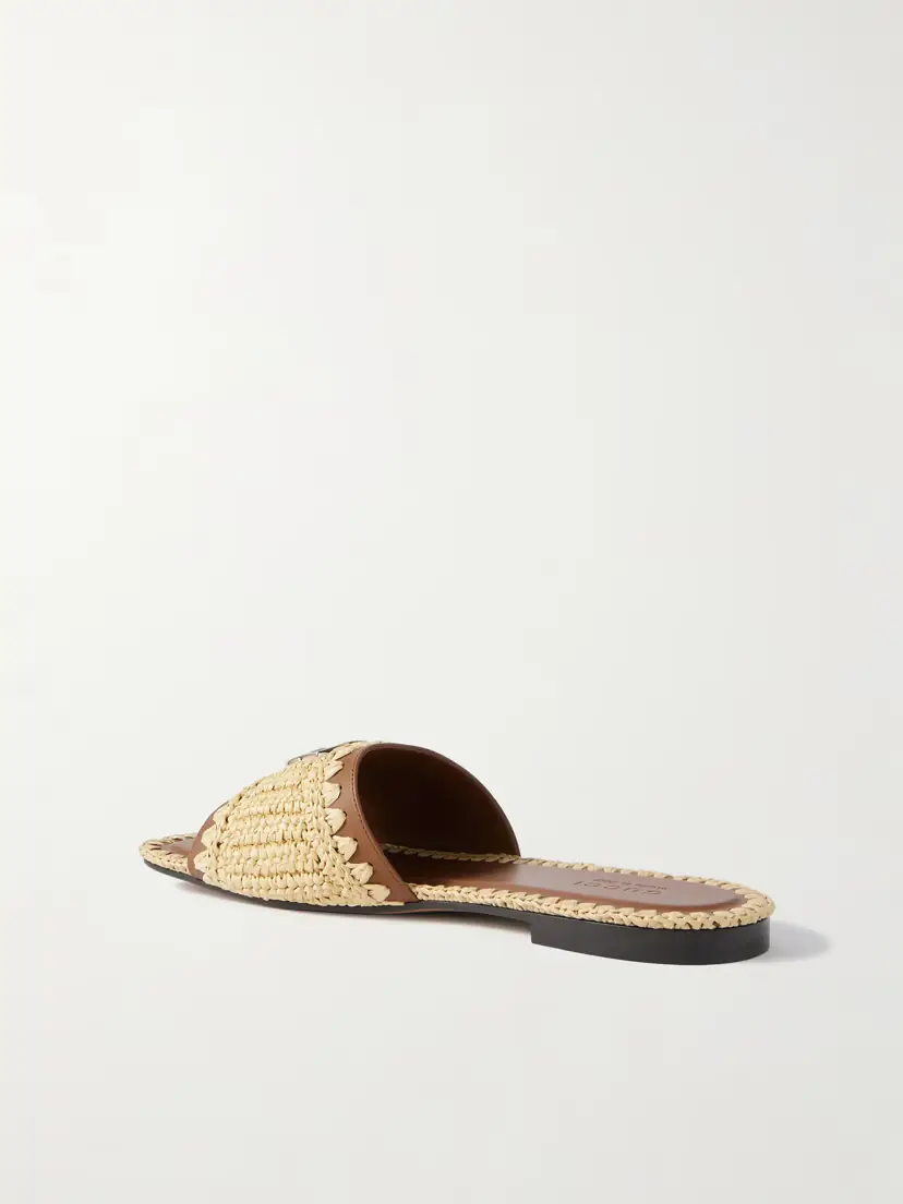 Gucci Marmont Gg Leather And Raffia Slides | Thumbnail 3 Gucci Marmont Gg Leather And Raffia Slides | Thumbnail 3
