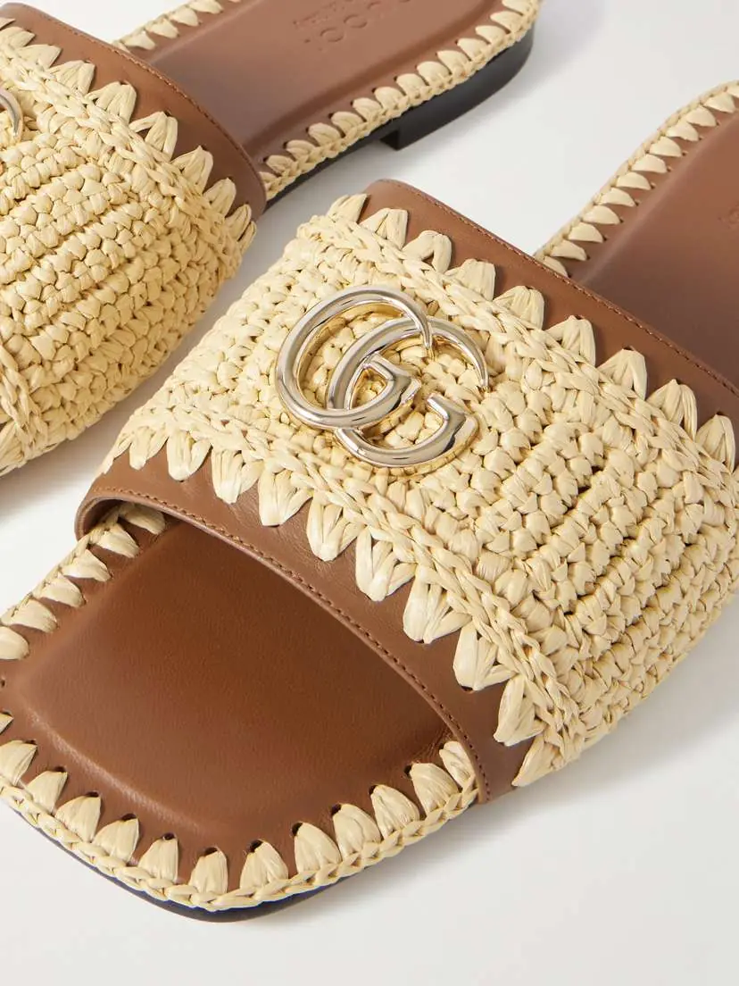 Gucci Marmont Gg Leather And Raffia Slides | Thumbnail 4 Gucci Marmont Gg Leather And Raffia Slides | Thumbnail 4