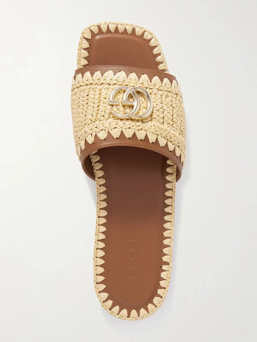 Gucci Marmont Gg Leather And Raffia Slides | Thumbnail 5 Gucci Marmont Gg Leather And Raffia Slides | Thumbnail 5