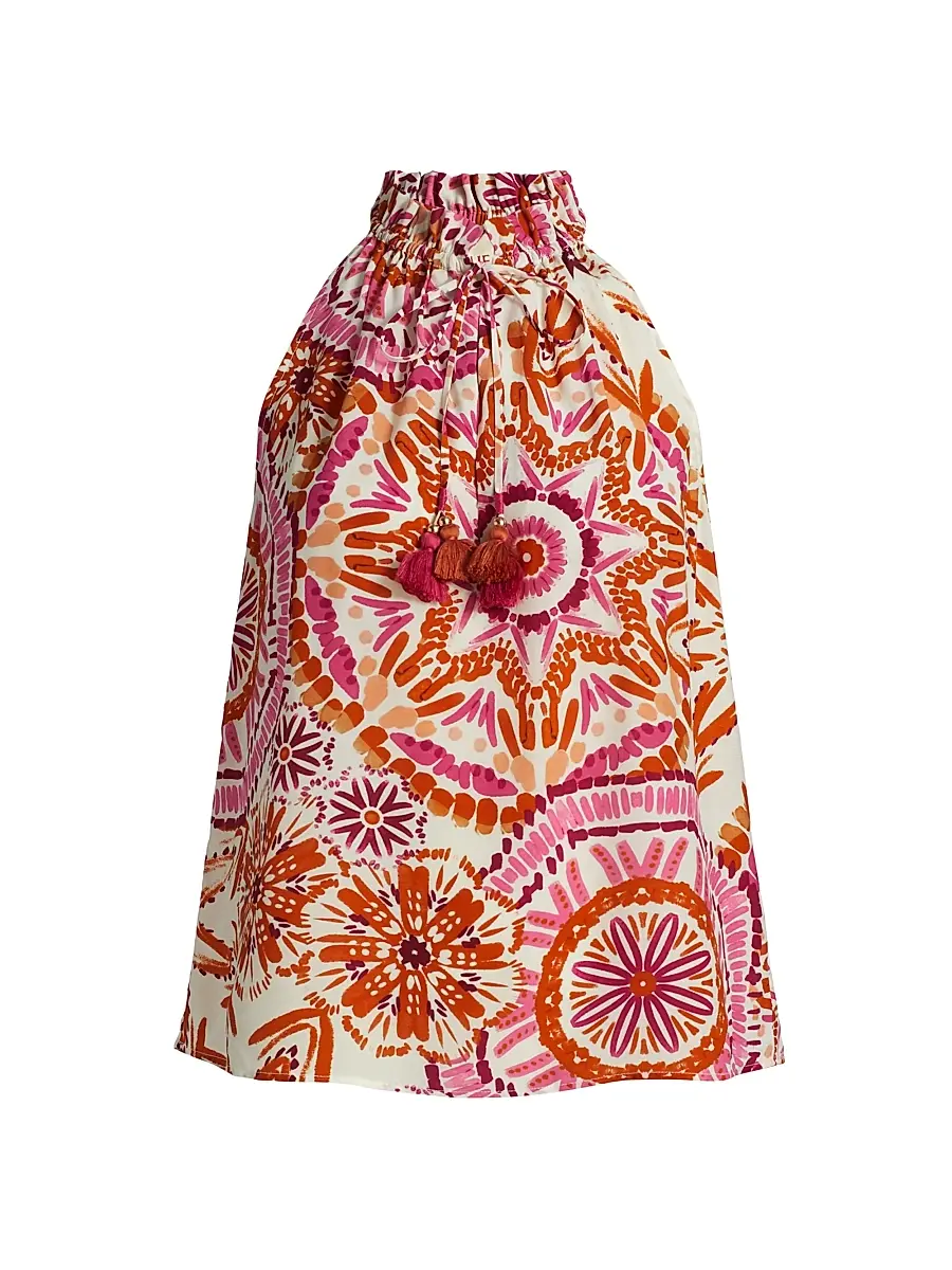 FIGUE Women's Betty Printed Tieneck Sleeveless Top - Sunburst Medallion Pink - Size Small | Image 1 FIGUE Women's Betty Printed Tieneck Sleeveless Top - Sunburst Medallion Pink - Size Small | Image 1