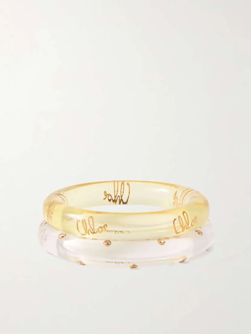 Chloé Set Of Two Resin, Crystal And Gold-tone Bangles | Thumbnail 3