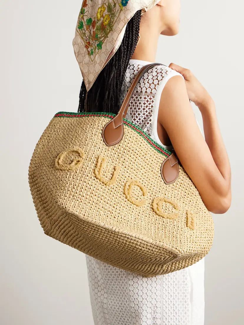 Gucci Leather-trimmed Faux Raffia Tote | Thumbnail 2 Gucci Leather-trimmed Faux Raffia Tote | Thumbnail 2