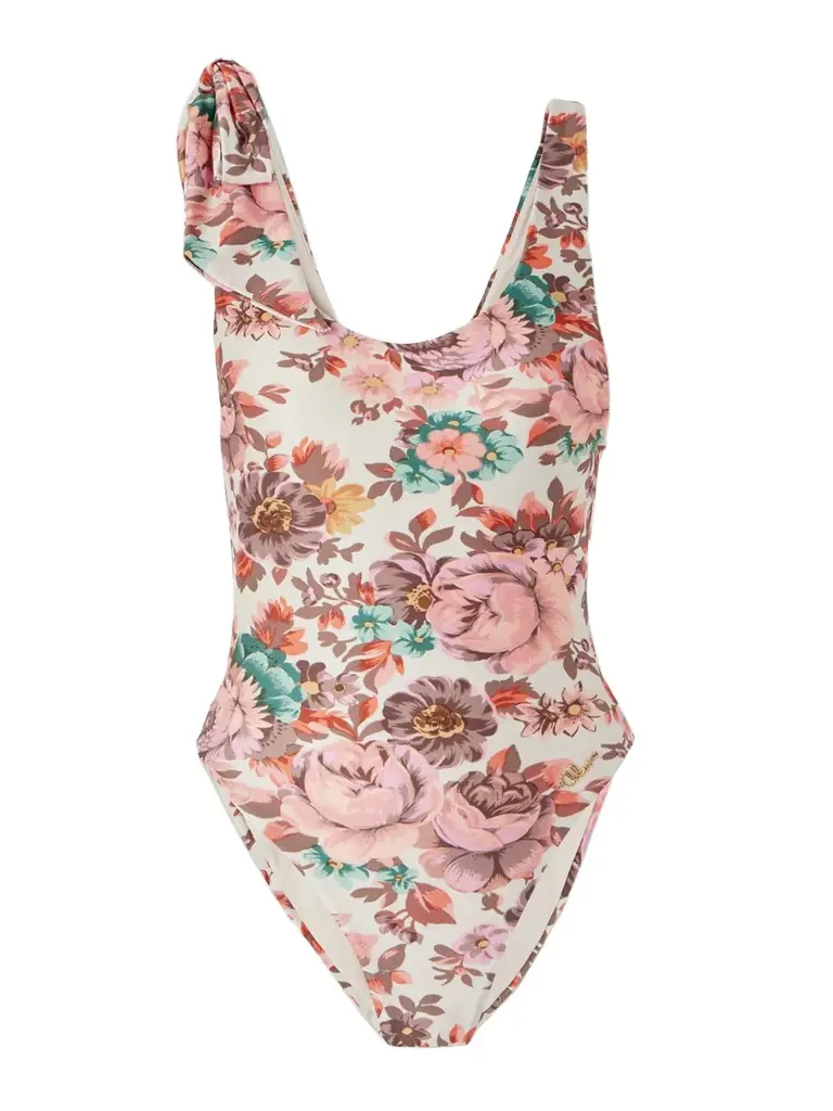Bow-embellished Floral-print Swimsuit