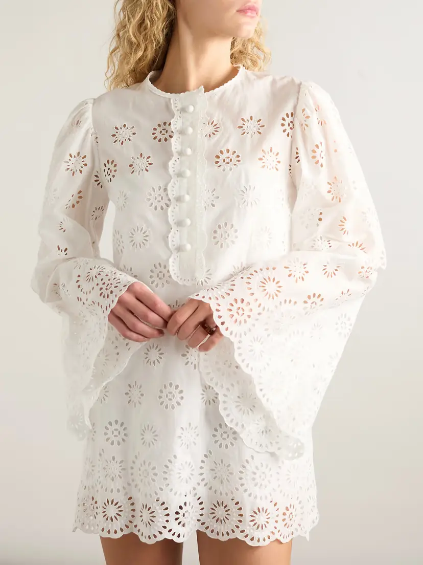 Chloé Scalloped Broderie Anglaise Cotton-blend Mini Dress | Thumbnail 3