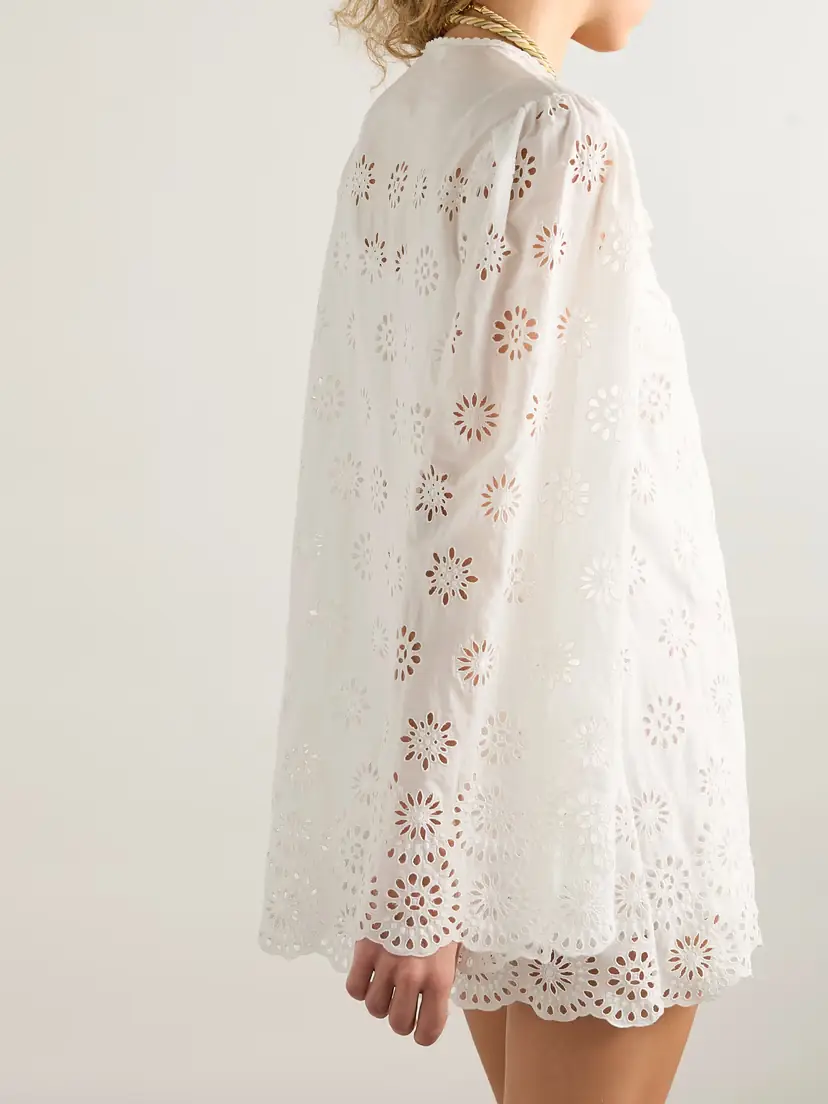 Chloé Scalloped Broderie Anglaise Cotton-blend Mini Dress | Thumbnail 4