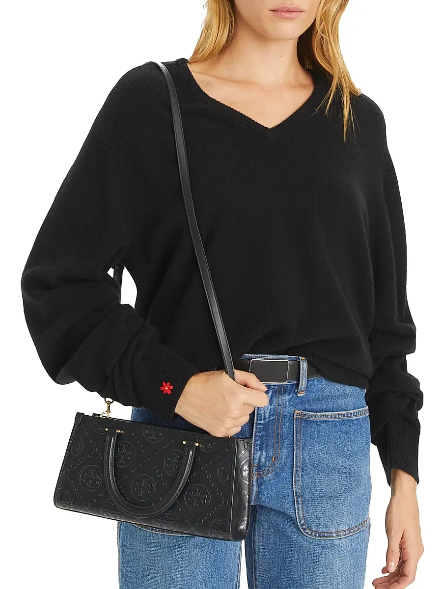 Tory Burch Women's T Monogram Embossed Leather Top Handle Bag - Beige | Thumbnail 9 Tory Burch Women's T Monogram Embossed Leather Top Handle Bag - Beige | Thumbnail 9