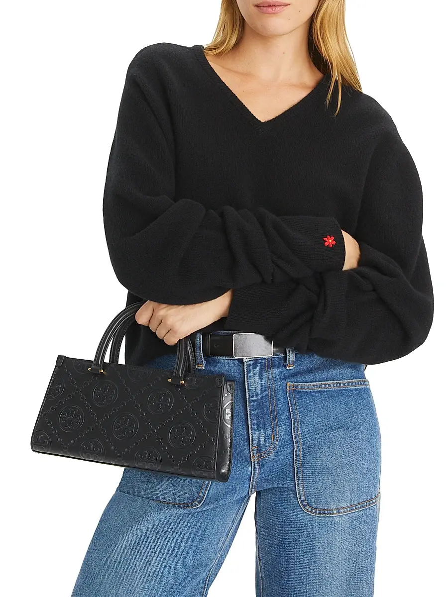 Tory Burch Women's T Monogram Embossed Leather Top Handle Bag - Beige | Thumbnail 10 Tory Burch Women's T Monogram Embossed Leather Top Handle Bag - Beige | Thumbnail 10