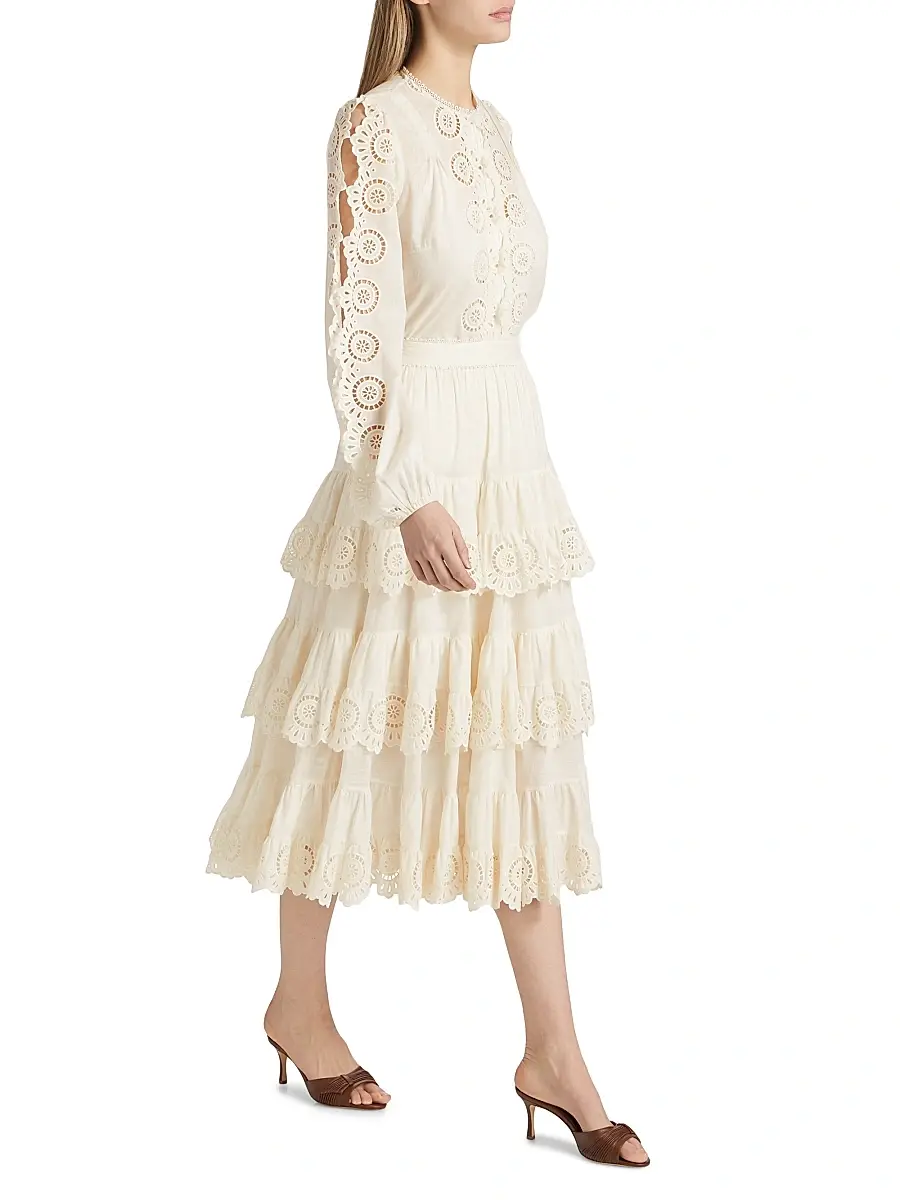 Zimmermann Women's Lucky Embroidered Tiered Cotton Midi-Skirt | Thumbnail 2 Zimmermann Women's Lucky Embroidered Tiered Cotton Midi-Skirt | Thumbnail 2