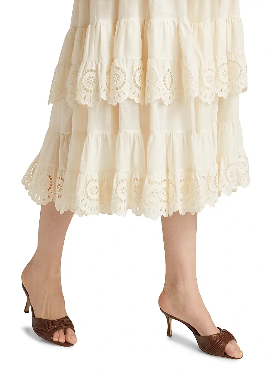 Zimmermann Women's Lucky Embroidered Tiered Cotton Midi-Skirt | Thumbnail 6 Zimmermann Women's Lucky Embroidered Tiered Cotton Midi-Skirt | Thumbnail 6