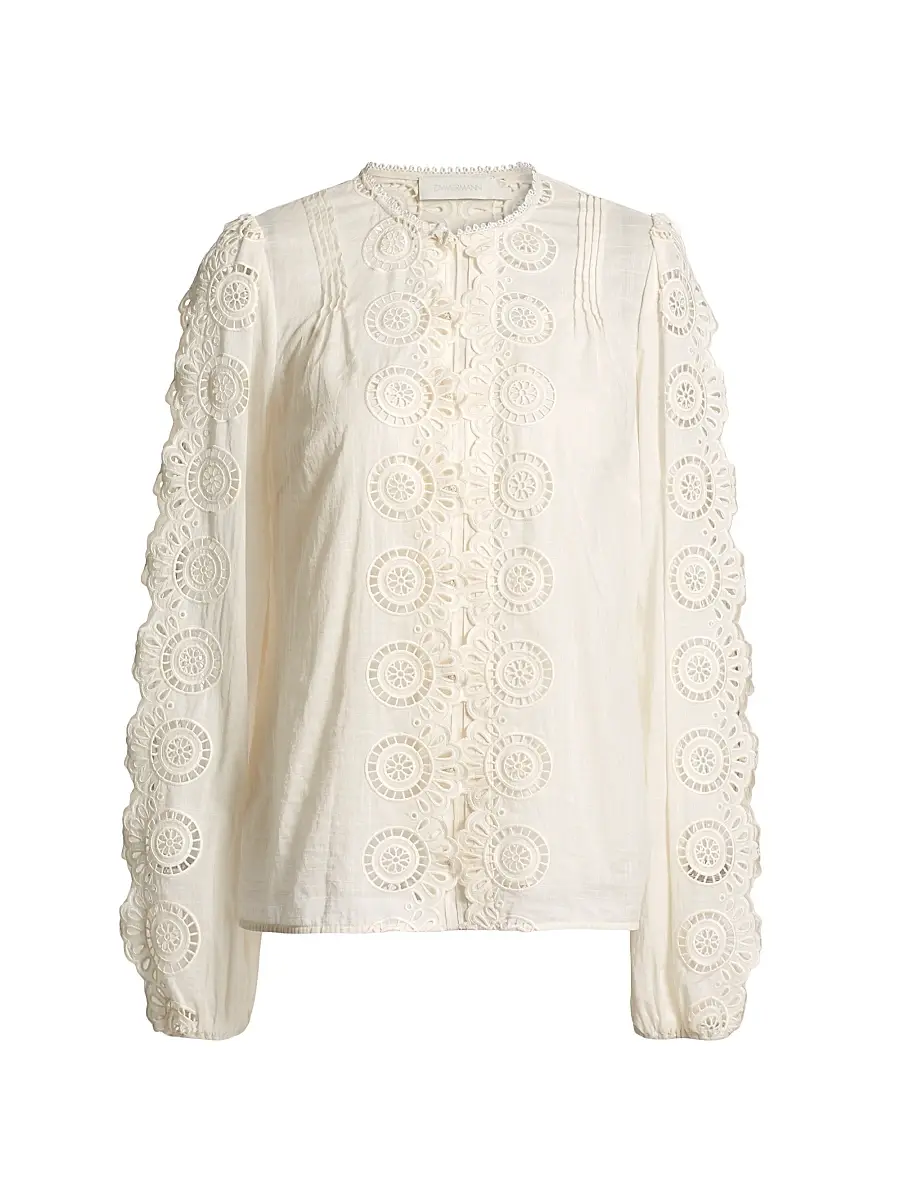Zimmermann Women's Lucky Embroidered Cotton Blouse