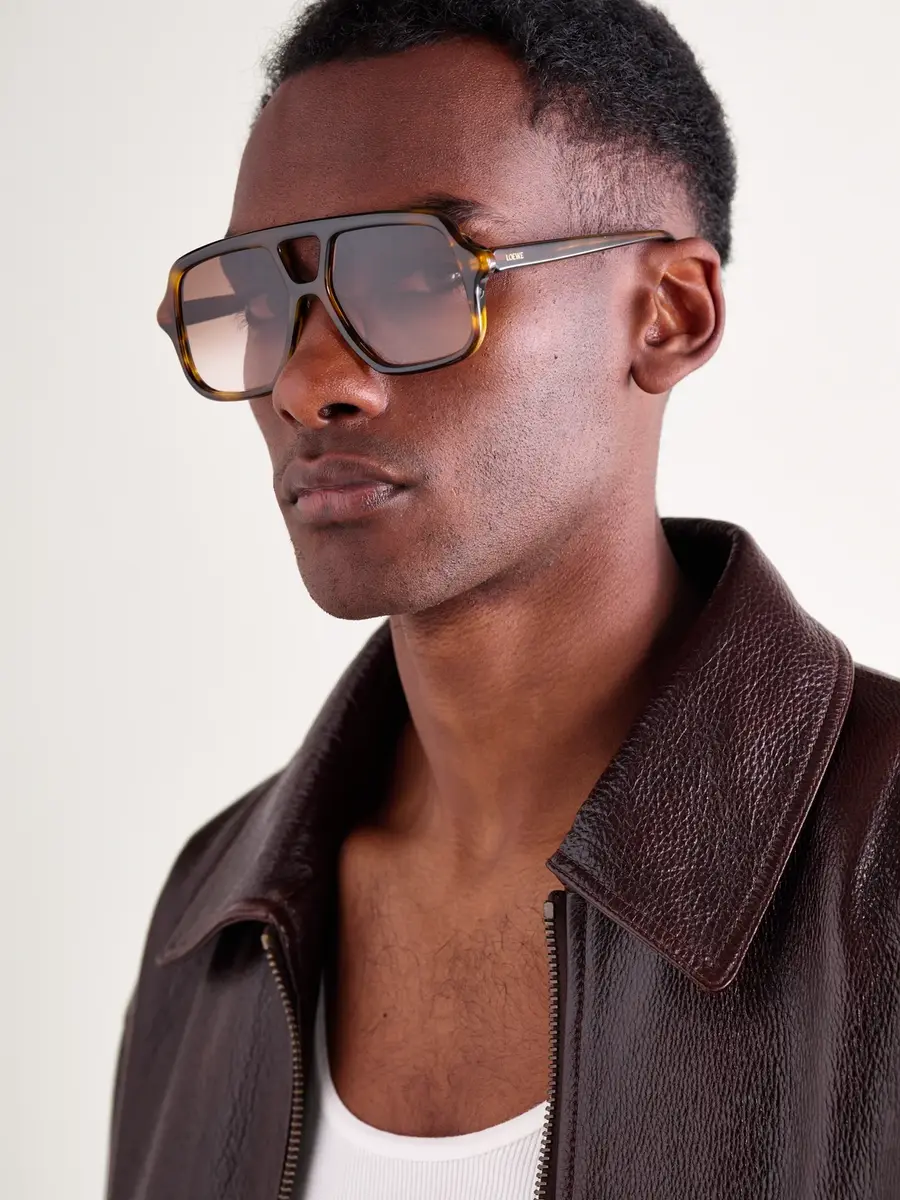 Loewe Slim Havana Double-Bridge Aviator-Style Acetate Sunglasses - Men | Thumbnail 2 Loewe Slim Havana Double-Bridge Aviator-Style Acetate Sunglasses - Men | Thumbnail 2