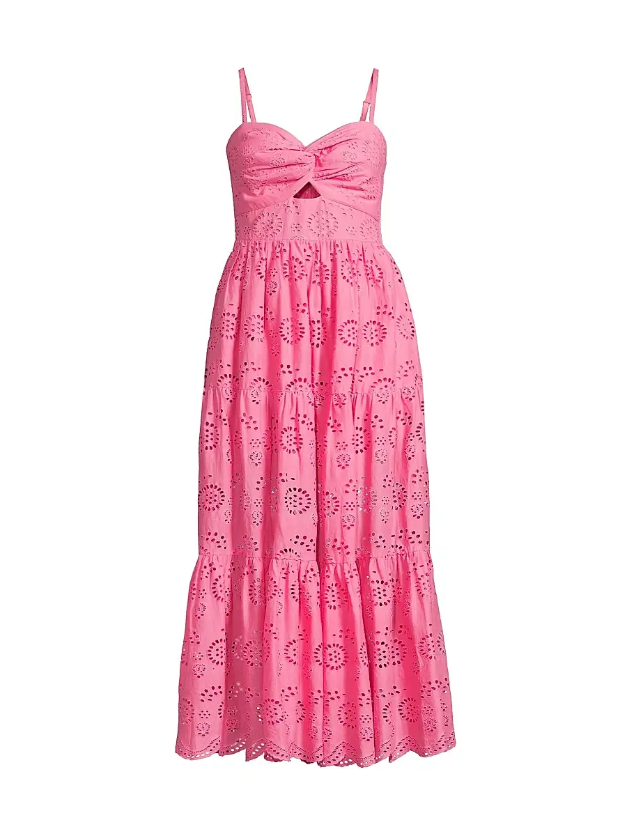 Change of Scenery Women's Jillian Eyelet Midi-Dress - Hibiscus - Size Large | Image 1 Change of Scenery Women's Jillian Eyelet Midi-Dress - Hibiscus - Size Large | Image 1
