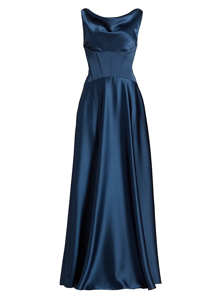 Amsale Women's Satin Cowl Neck Gown - French Blue | Image 1 Amsale Women's Satin Cowl Neck Gown - French Blue | Image 1