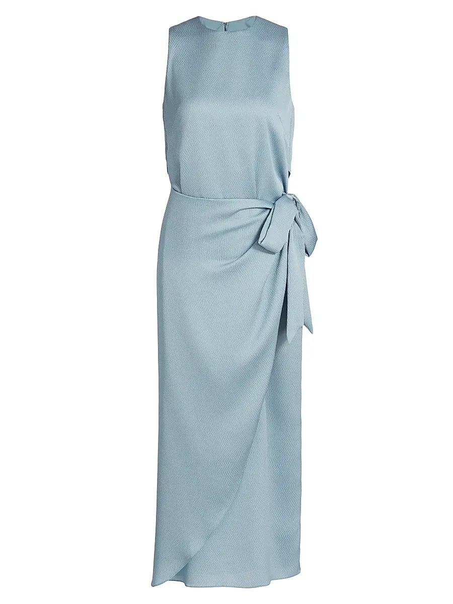 Amsale Women's Tulip Hem Hammered Satin Midi-Dress - Smokey Blue | Image 1 Amsale Women's Tulip Hem Hammered Satin Midi-Dress - Smokey Blue | Image 1