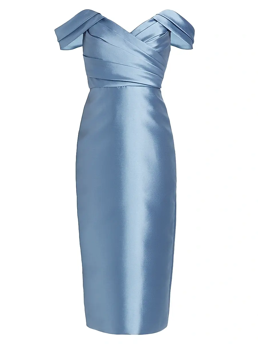 Amsale Women's Mikado Off-The-Shoulder Cocktail Dress - Smokey Blue | Image 1 Amsale Women's Mikado Off-The-Shoulder Cocktail Dress - Smokey Blue | Image 1