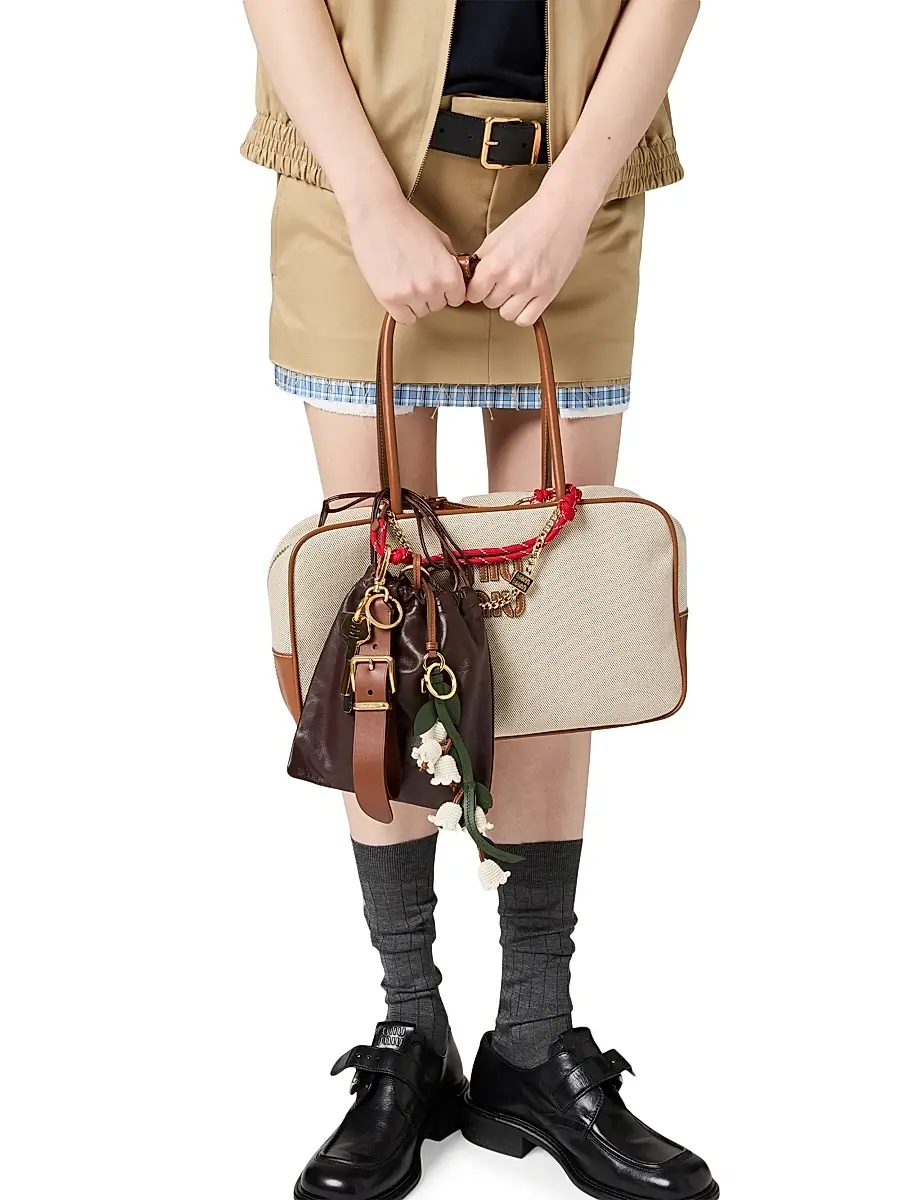 Miu Miu Women's Beau Canvas and Leather Top Handle Bag | Thumbnail 2 Miu Miu Women's Beau Canvas and Leather Top Handle Bag | Thumbnail 2
