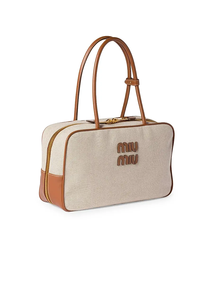 Miu Miu Women's Beau Canvas and Leather Top Handle Bag | Thumbnail 4 Miu Miu Women's Beau Canvas and Leather Top Handle Bag | Thumbnail 4