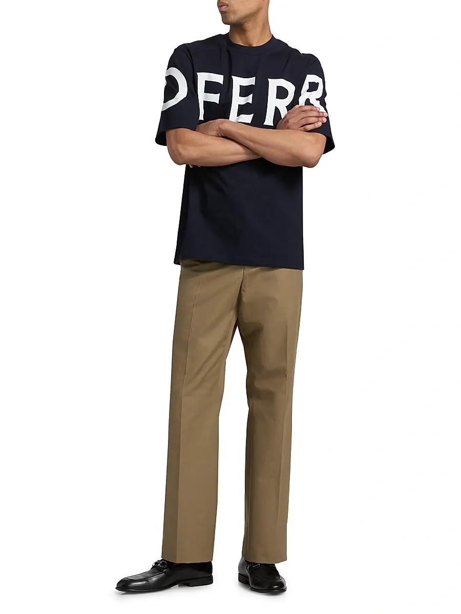 FERRAGAMO Men's Logo Crewneck T-Shirt - New Navy White | Thumbnail 2