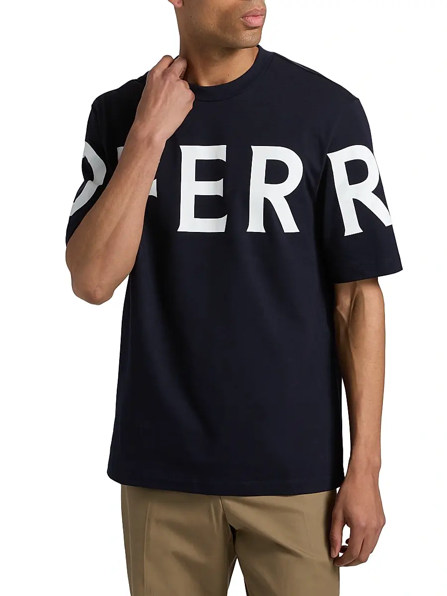 FERRAGAMO Men's Logo Crewneck T-Shirt - New Navy White | Thumbnail 3