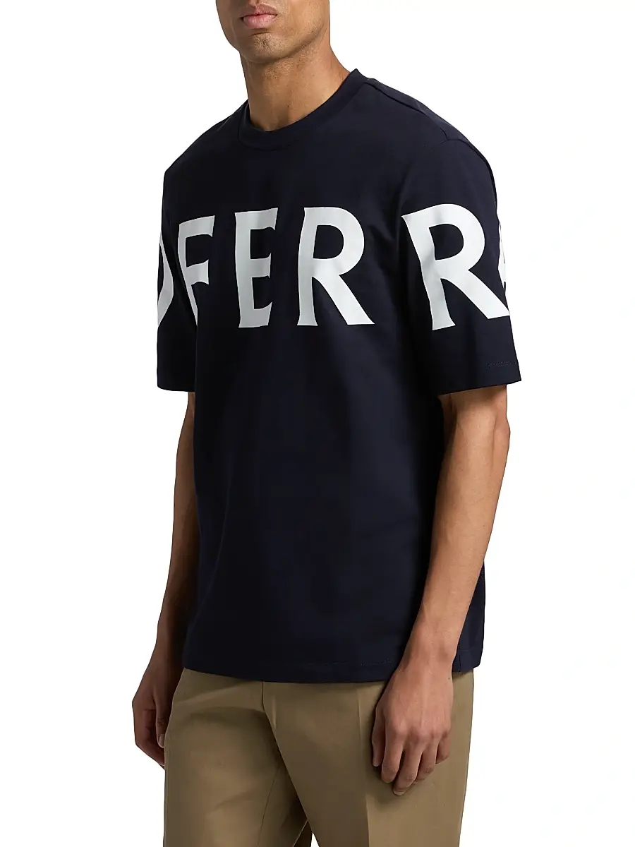 FERRAGAMO Men's Logo Crewneck T-Shirt - New Navy White | Thumbnail 4
