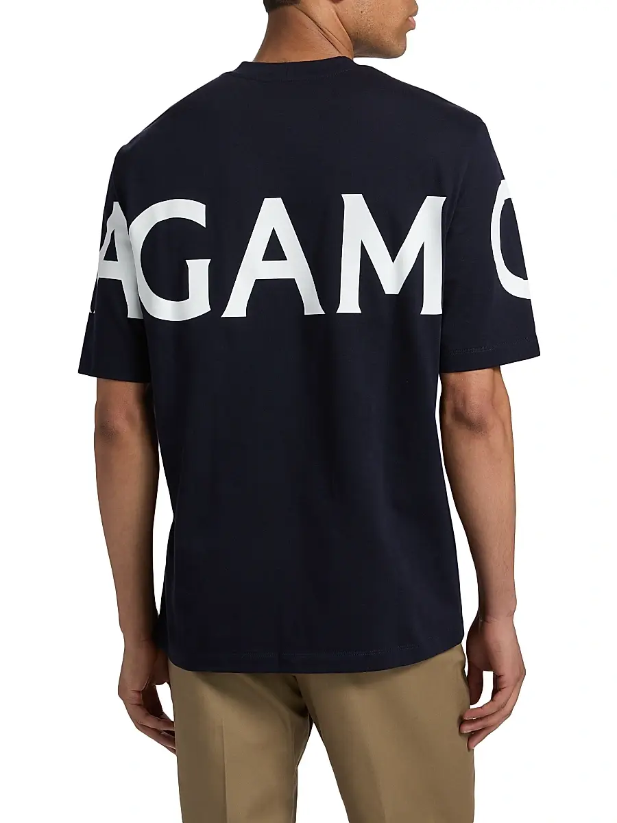 FERRAGAMO Men's Logo Crewneck T-Shirt - New Navy White | Thumbnail 5
