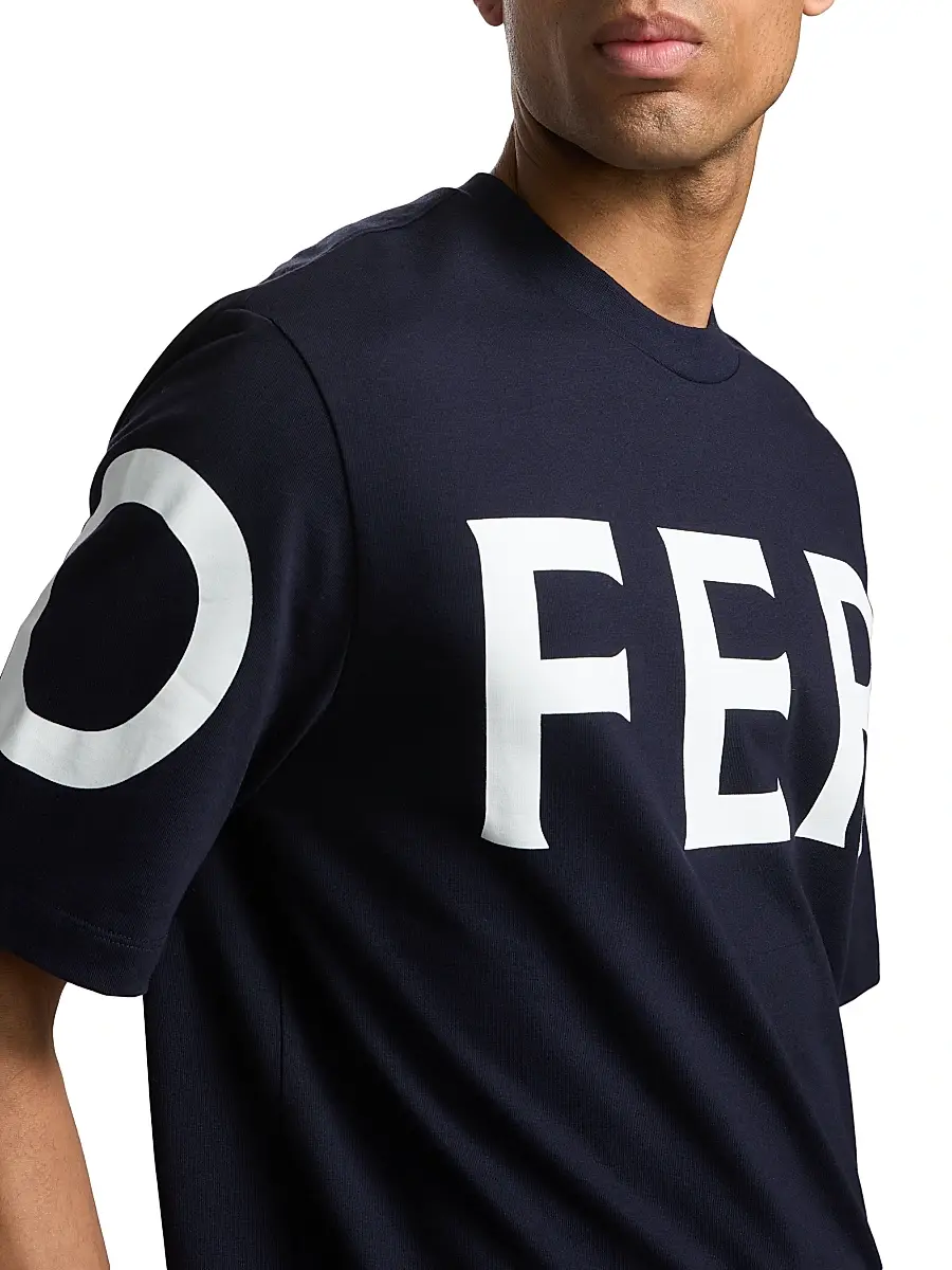 FERRAGAMO Men's Logo Crewneck T-Shirt - New Navy White | Thumbnail 6