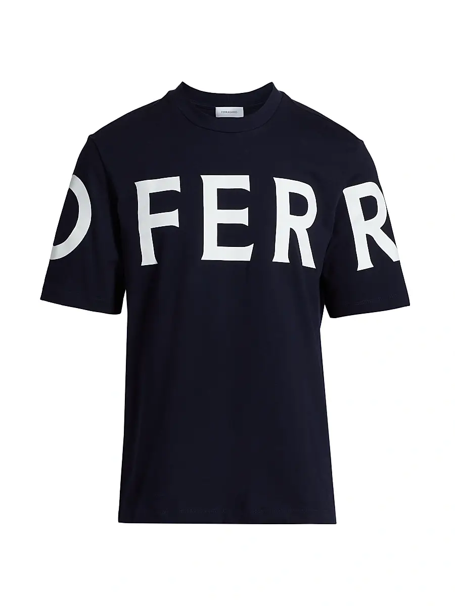 FERRAGAMO Men's Logo Crewneck T-Shirt - New Navy White | Image 1 FERRAGAMO Men's Logo Crewneck T-Shirt - New Navy White | Image 1