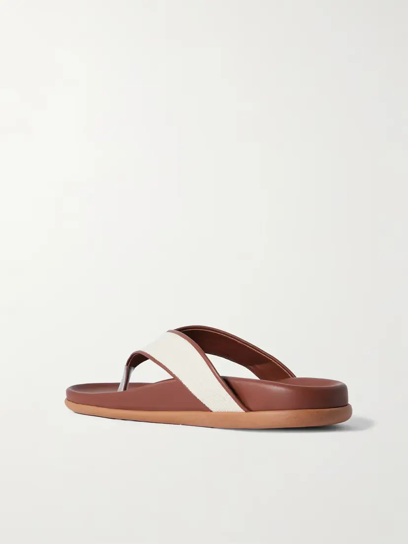 Ancient Greek Sandals Charys Leather-trimmed Canvas Flip Flops | Thumbnail 3 Ancient Greek Sandals Charys Leather-trimmed Canvas Flip Flops | Thumbnail 3