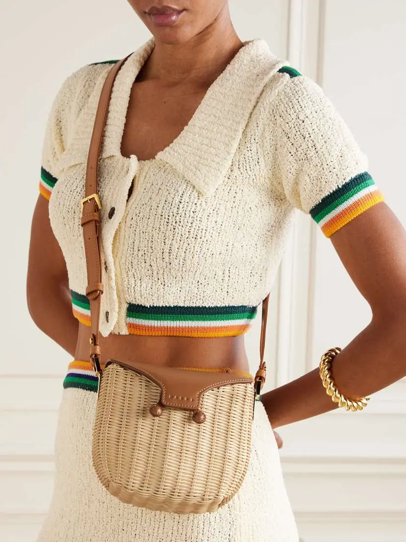 Marni Leather-trimmed Woven Rattan Shoulder Bag | Thumbnail 2 Marni Leather-trimmed Woven Rattan Shoulder Bag | Thumbnail 2