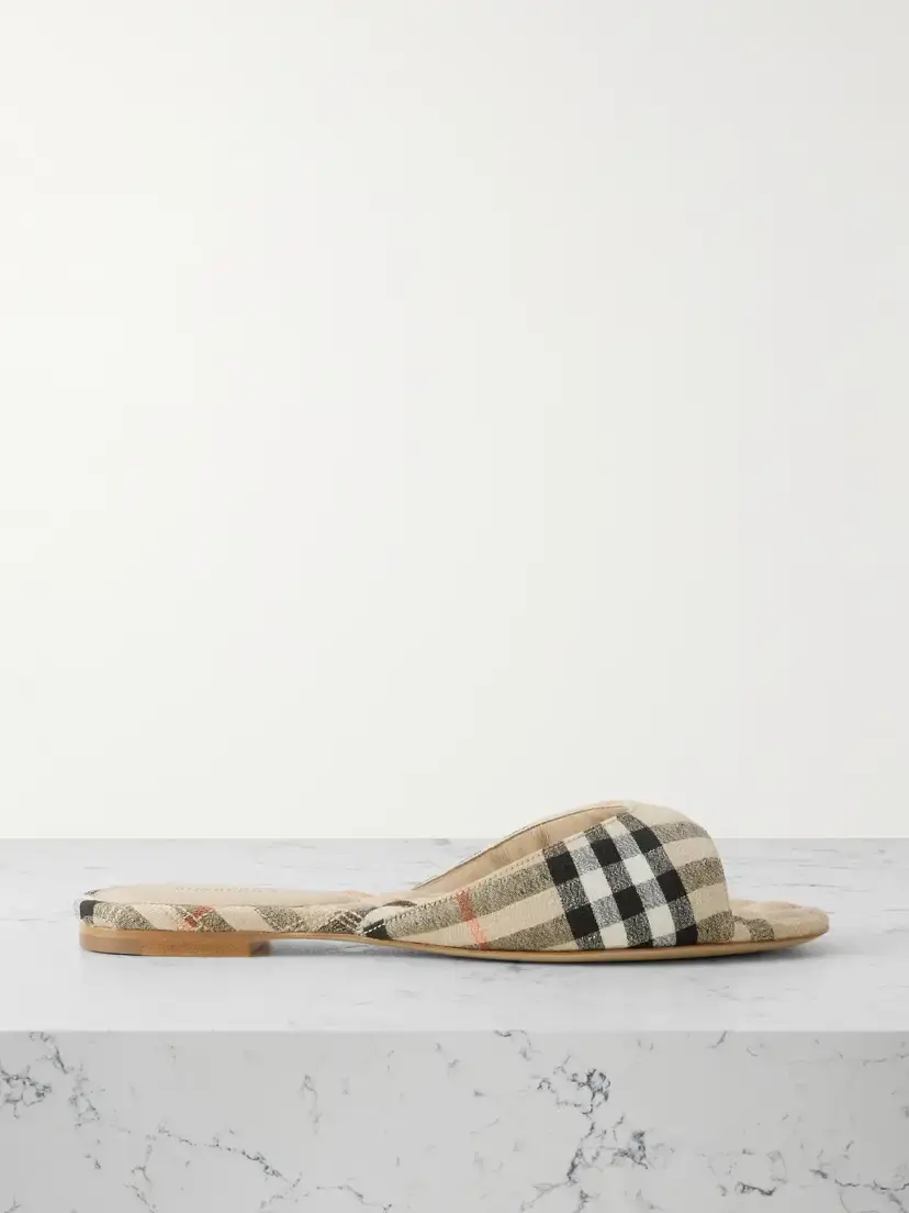 Burberry Checked Linen Slides | Image 1 Burberry Checked Linen Slides | Image 1