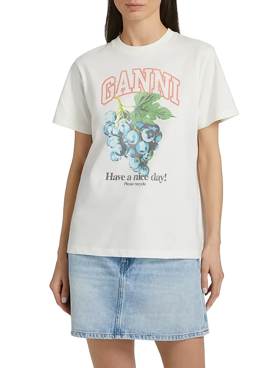 Ganni Women's Grapes Logo Cotton T-Shirt | Thumbnail 3 Ganni Women's Grapes Logo Cotton T-Shirt | Thumbnail 3
