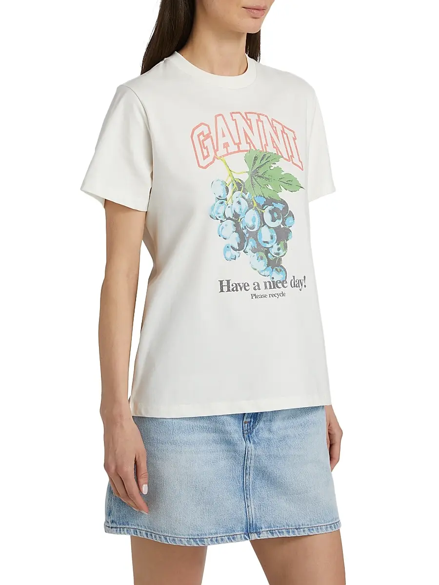 Ganni Women's Grapes Logo Cotton T-Shirt | Thumbnail 4 Ganni Women's Grapes Logo Cotton T-Shirt | Thumbnail 4