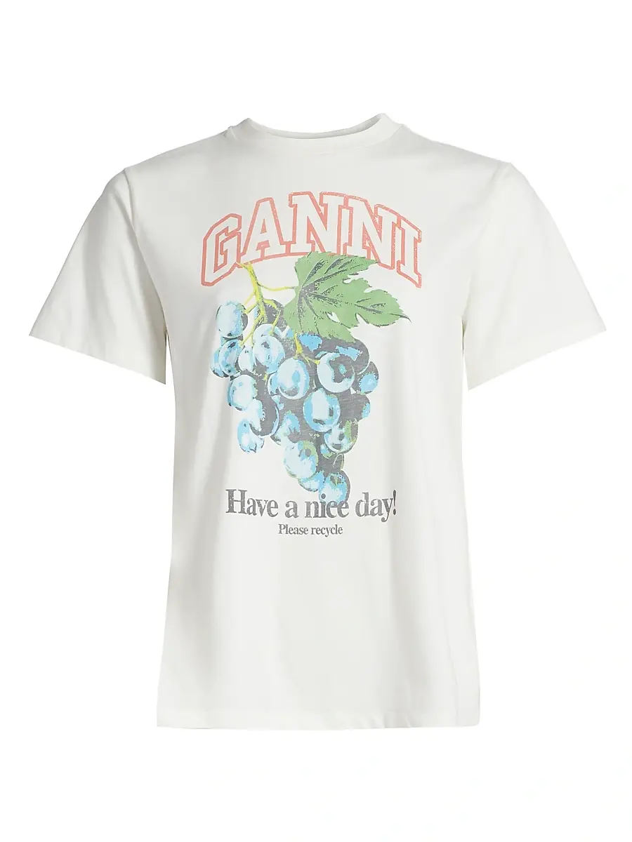 Ganni Women's Grapes Logo Cotton T-Shirt - Egret | Image 1 Ganni Women's Grapes Logo Cotton T-Shirt - Egret | Image 1