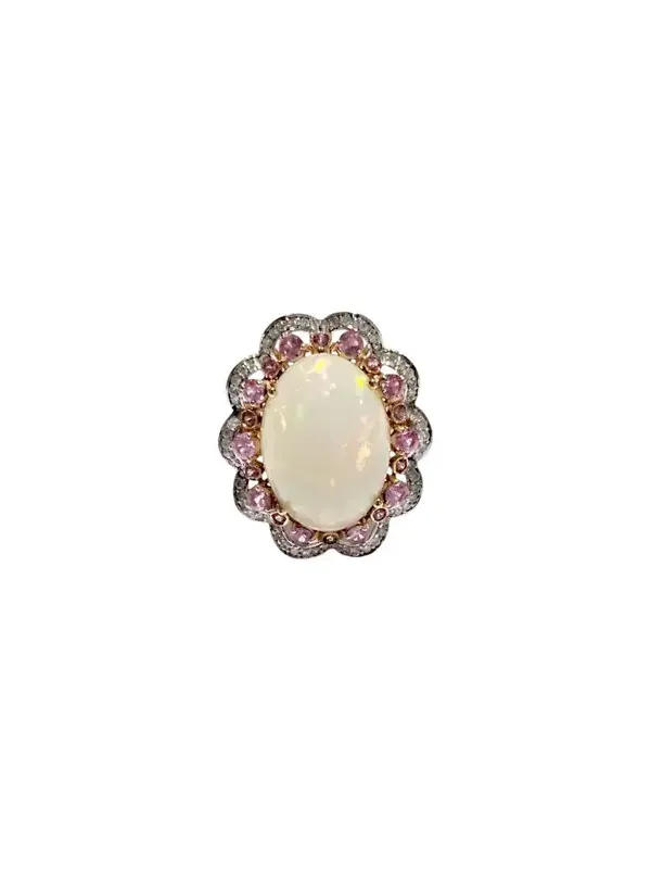 Opal Pink Sapphire Diamonds 18K Gold Ring Opal Pink Sapphire Diamonds 18K Gold Ring