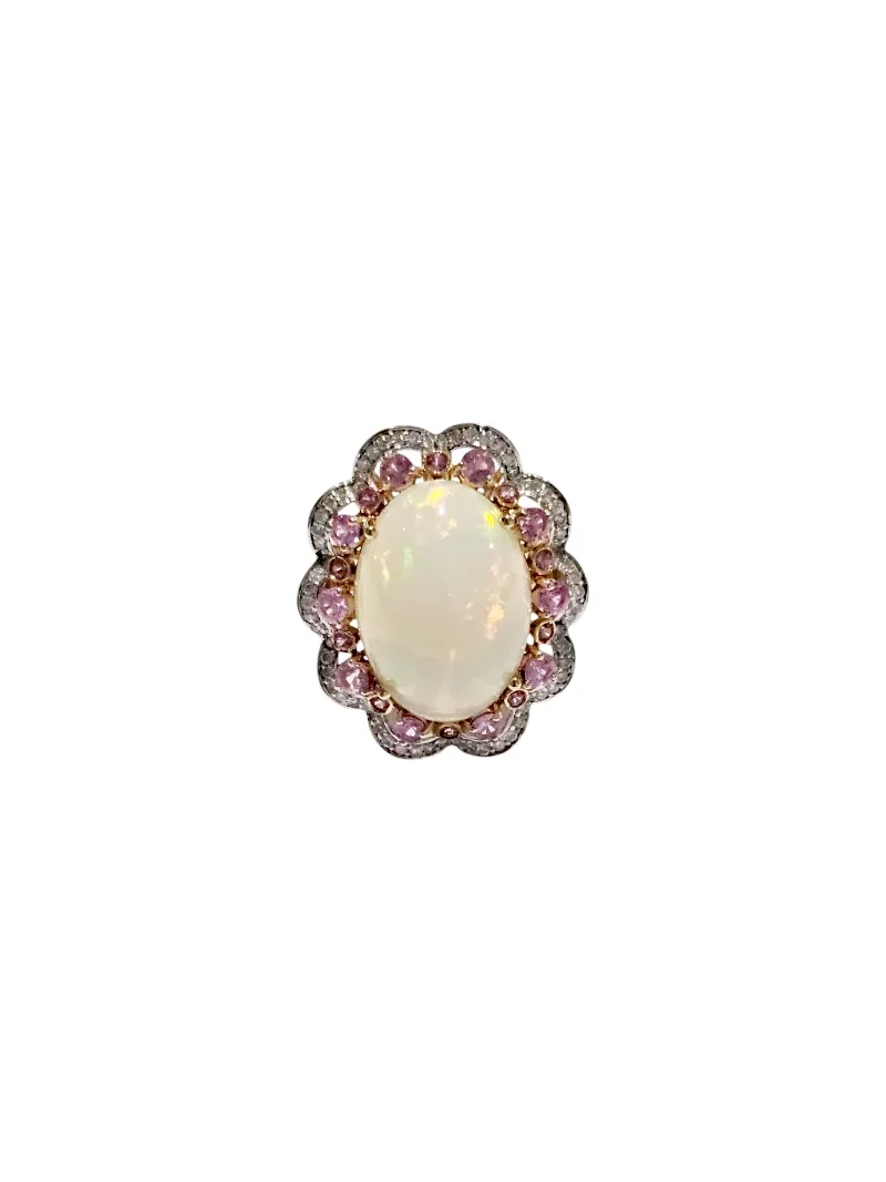 Wish Fine Jewelry Opal Pink Sapphire Diamonds 18K Gold Ring